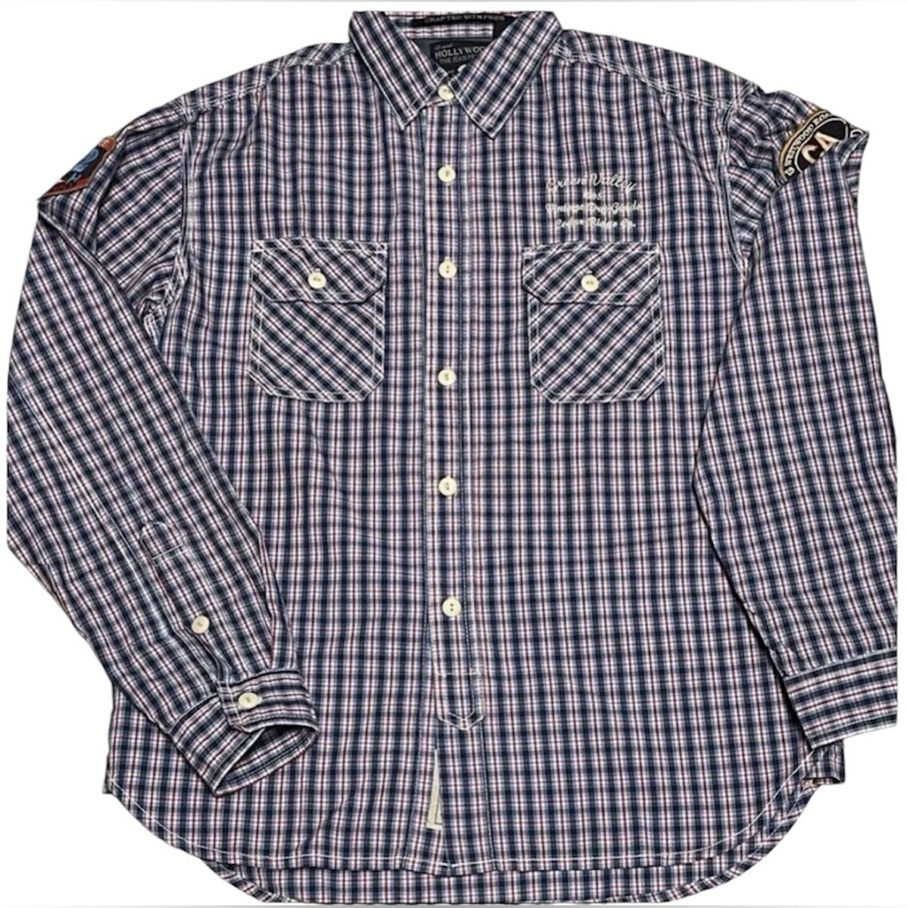 ORIGINAL HOLLYWOOD BOYS SHIRT THE JEAN PEOPLE LONG SLEEVE BLUE CHECKED  SIZE M